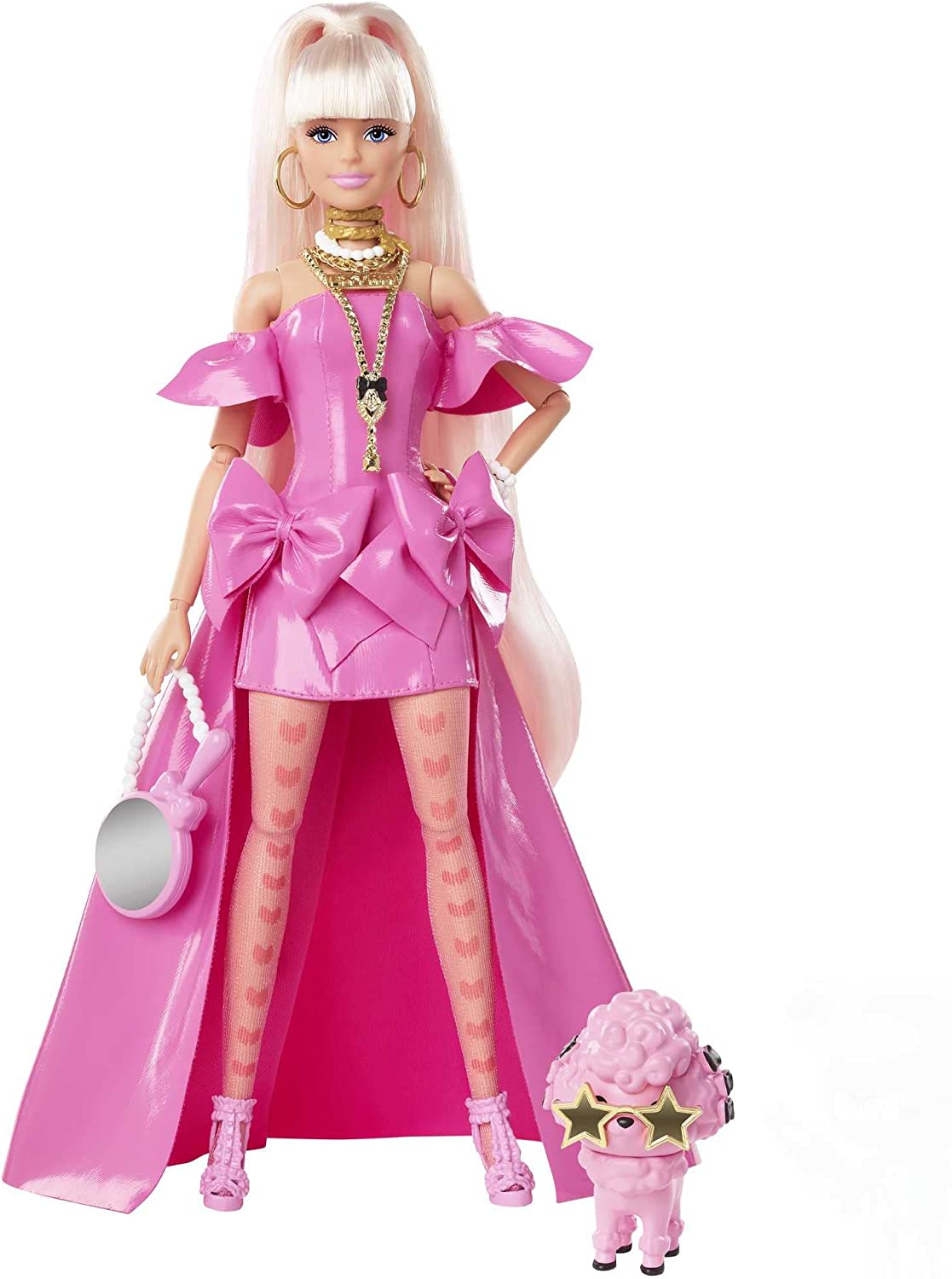 Mattel Barbie Extra s lesklými pink šaty a pejskem