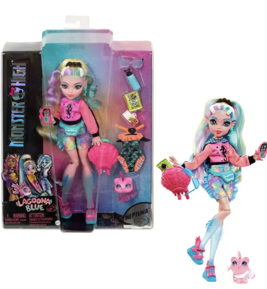 Mattel Monster High Lagoona modrá panenka s mazlíčkem piraně